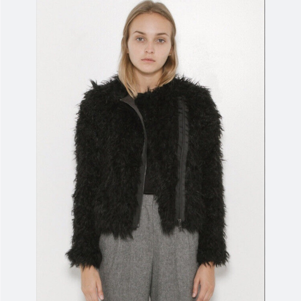 Zadig & Voltaire black Vianna Faux Fur zip jacket coat. Size Small. - Picture 6 of 15